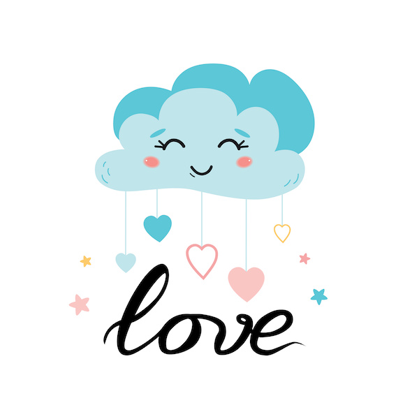 Cloud heart Cute character Smiling blue cloud for kids room poster vector Cloud heart Cute blue