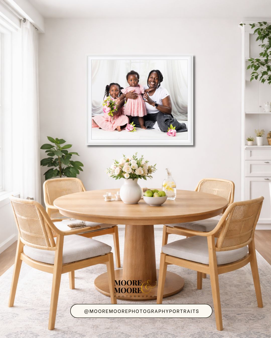 family-wall-art-dining-room-belonging Framed family portrait displayed on the dining room wall, showing how meaningful artwork becomes part of everyday family life.